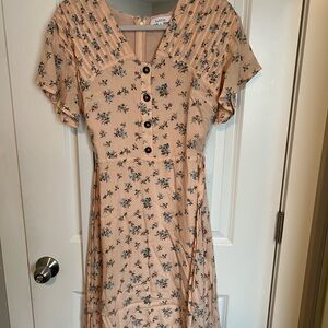 Floral Button-Down Midi Dress in Peach